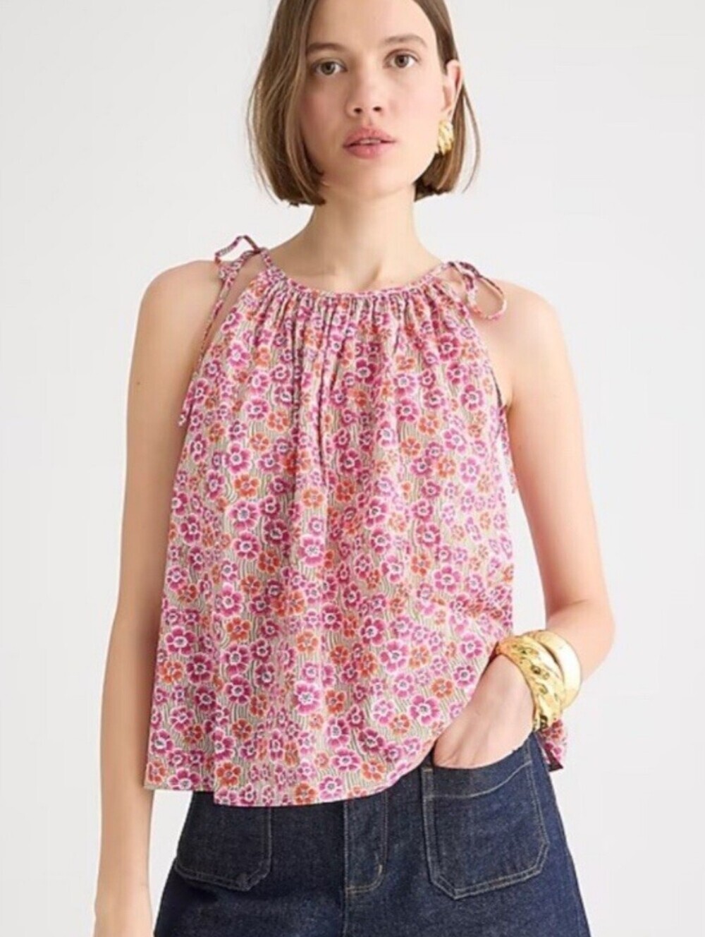 J.Crew Liberty Ellie Fabric Cotton Floral Shoulder Tie Tank Top Size Medium